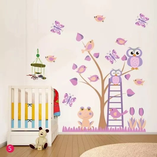 Παιδικό Αυτοκόλλητο Τοίχου Sticky Owls Tree Μικρό 118x140cm Μοβ/Καφέ/Μπεζ