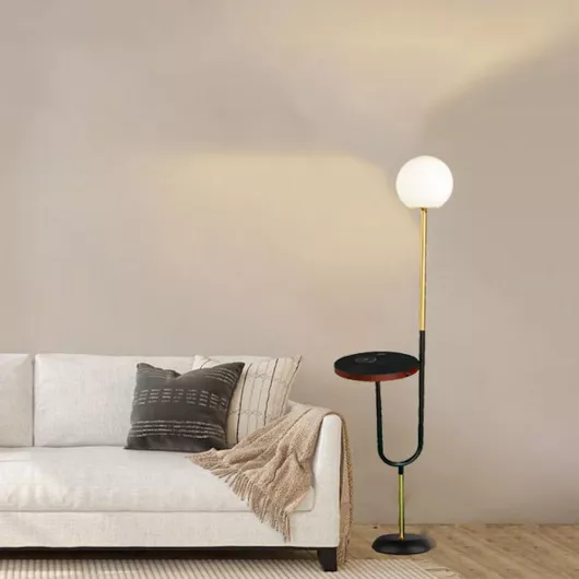 Φωτιστικό Δαπέδου Ehome Διπλό με Γλόμπο & Βοηθητικό Τραπεζάκι E27 40W Μαύρο