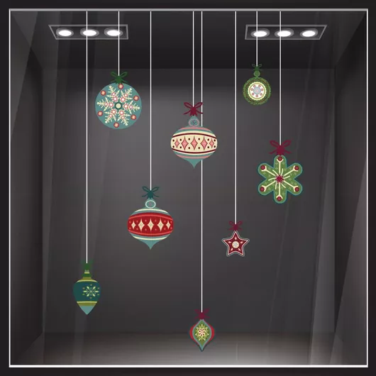 Χριστουγεννιάτικο Αυτοκόλλητο Βιτρίνας Sticky Xmas Balls C1 Πολύχρωμο