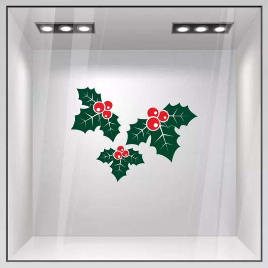 Χριστουγεννιάτικο Αυτοκόλλητο Βιτρίνας Sticky Xmas Holly Berries Κόκκινο /Πράσινο
