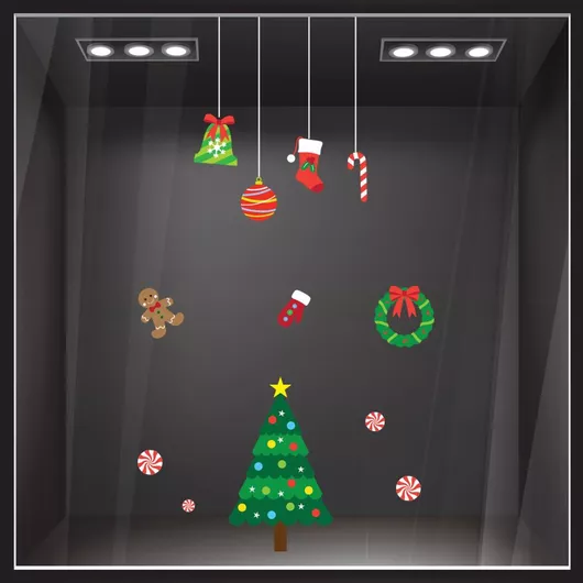 Χριστουγεννιάτικο Αυτοκόλλητο Βιτρίνας Sticky Xmas Set C1 Πολύχρωμο