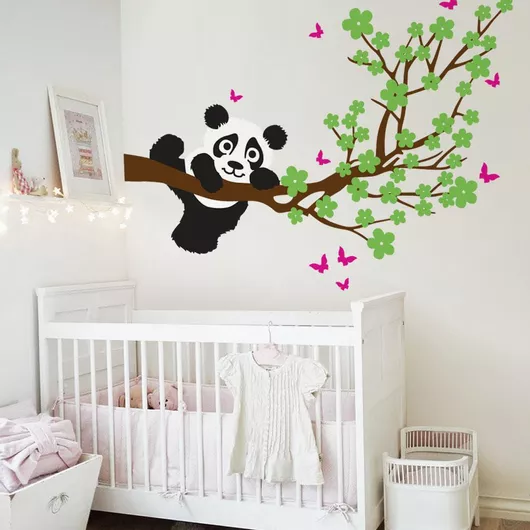 Παιδικό Αυτοκόλλητο Τοίχου Sticky Cherry Panda Καφέ/Πράσινο/Φούξια