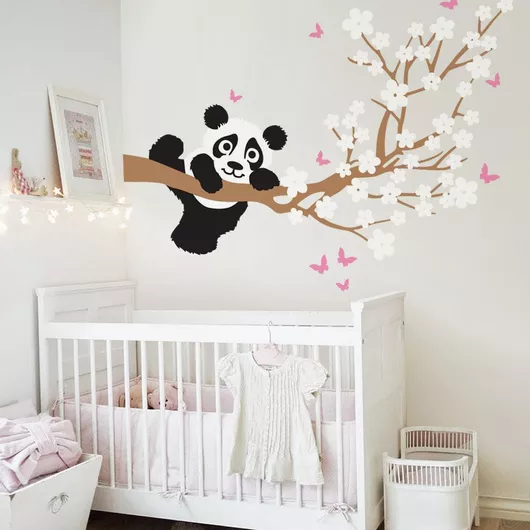 Παιδικό Αυτοκόλλητο Τοίχου Sticky Cherry Panda Μπεζ/Λευκό/Ροζ