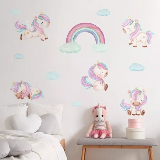 Παιδικό Αυτοκόλλητο Τοίχου Sticky Watercolor Baby Unicorns At The Sky