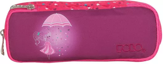 Σχολική Κασετίνα Polo από Ύφασμα Διπλή Umbrella Girl Φούξια