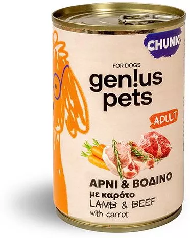 Genius Dog Adult Βοδινό & Αρνί σε Σάλτσα 400gr
