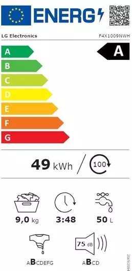 LG Πλυντήριο Ρούχων 9kg με Τεχνολογία Ατμού 1400 Στροφών 6 Motion F4X1009NWH