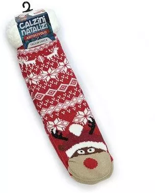 Χριστουγεννιάτικες Κάλτσες Λούτρινες με Τάρανδο Οne Size Κόκκινο