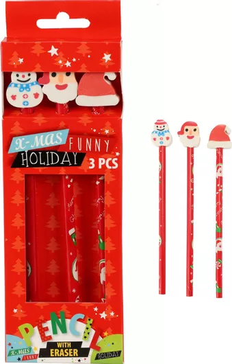 Χριστουγεννιάτικο Μολύβι Koopman με Γόμα Σετ 3τμχ