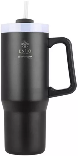 Ποτήρι Θερμός Estia Straw Tumbler XL Save The Aegean BPA Free 900ml με Καλαμάκι Midnight Black