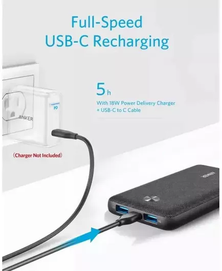 Anker PowerCore 10000mAh 22.5W με Θύρα USB-A & 2 Θύρες USB-C Μαύρο