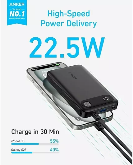 Anker PowerCore 10000mAh 22.5W με Θύρα USB-A & 2 Θύρες USB-C Μαύρο