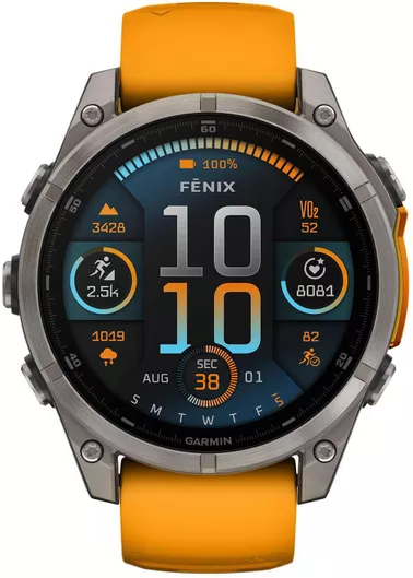 Garmin Fenix 8 Titanium 47mm Sapphire Titanium & Orange Silicone Strap