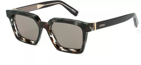 Ανδρικά Γυαλιά Ηλίου Ermenegildo Zegna Τετράγωνα 54mm με Καφέ Φακό & Ταρταρούγα Σκελετό