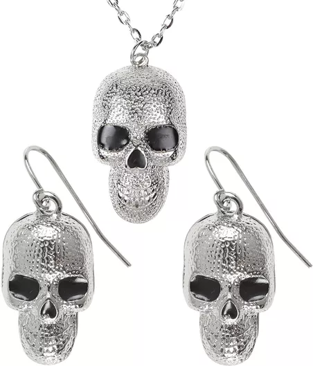 Αποκριάτικο Αξεσουάρ Widmann Κολιέ & Σκουλαρίκια Κρανίο Ασημί