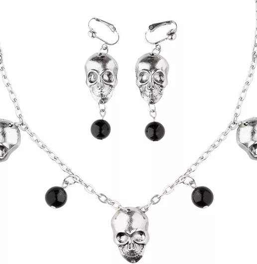 Αποκριάτικο Αξεσουάρ Widmann Κολιέ & Σκουλαρίκια με Σκελετό Ασημί