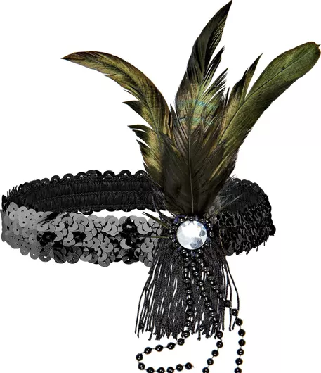 Αποκριάτικο Αξεσουάρ Widmann Κορδέλα με Πουλιά Φτερό & Πέρλες Μαύρο