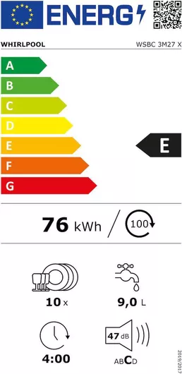 Πλυντήριο Πιάτων Whirlpool WSBC 3M27 X Εντοιχιζόμενο για 10 Σερβίτσια Π45xY82cm Inox