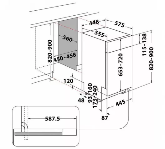 Πλυντήριο Πιάτων Whirlpool WSBC 3M27 X Εντοιχιζόμενο για 10 Σερβίτσια Π45xY82cm Inox