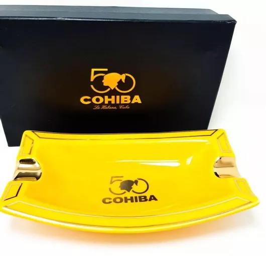 Σταχτοδοχείο Cohiba Πούρου Κεραμικό με 2 Θέσεις 22x12.5x3.5cm Κίτρινο