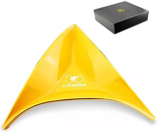 Σταχτοδοχείο Cohiba Πούρου Κεραμικό με 3 Θέσεις 30x30x6cm Κίτρινο
