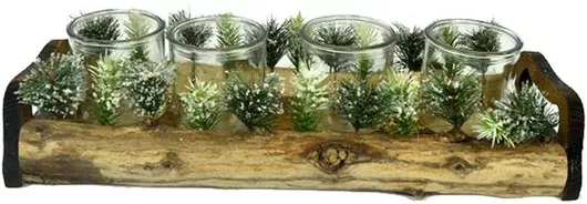 Χριστουγεννιάτικο Κηροπήγιο Due Esse Ξύλινο 4 Θέσεων Χιονισμένο 43x16x10cm