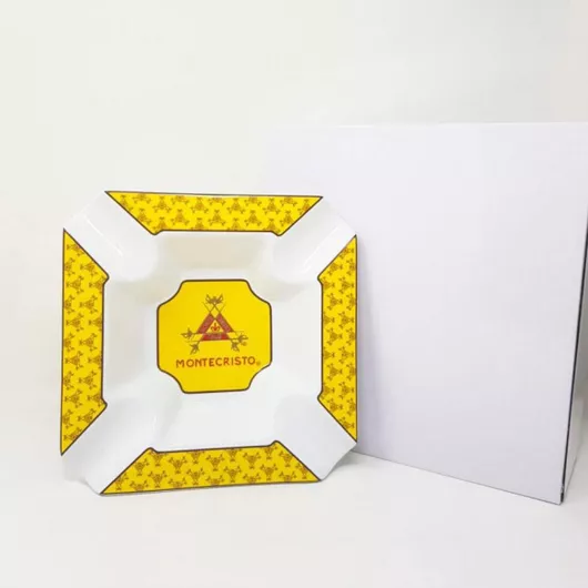 Σταχτοδοχείο Πούρου Κεραμικό Τετράγωνο Monte Cristo με 4 Θέσεις 22.3x22.3x5.5cm Κίτρινο
