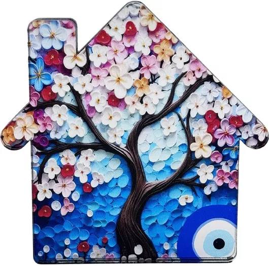 Γούρι Plotter Line Επιτραπέζιο Σπίτι Αμυγδαλιά από Plexiglass 10x10cm