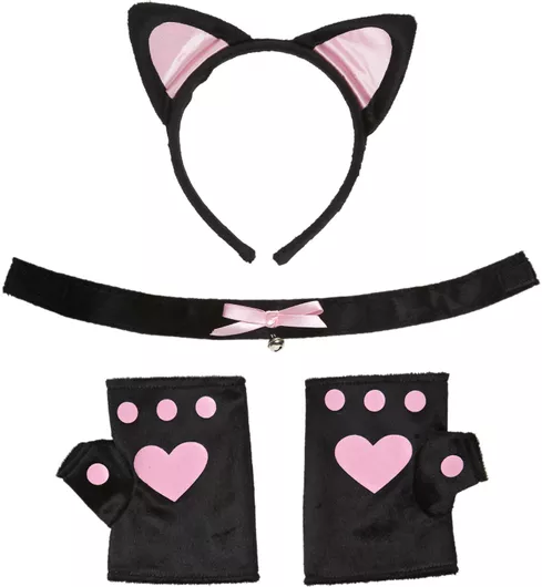 Αποκριάτικο Αξεσουάρ Widmann Σετ Γάτας Ροζ Μαύρο/Ροζ
