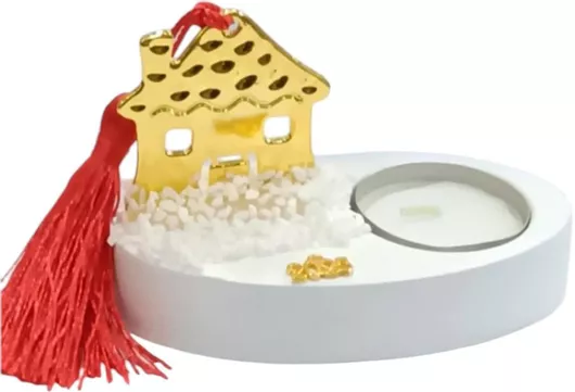 Γούρι Kallioposilver Επιτραπέζιο Χειροποίητο Ανάγλυφο Σπίτι σε Πέτρινη Βάση με Ρεσώ