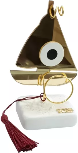 Γούρι Kallioposilver Επιτραπέζιο Χειροποίητο Καράβι Πλεξιγκλάς 16x5x7cm