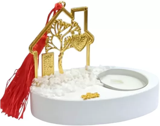 Γούρι Kallioposilver Επιτραπέζιο Χειροποίητο Σπίτι Δέντρο Ζωής σε Πέτρινη Βάση με Ρεσώ