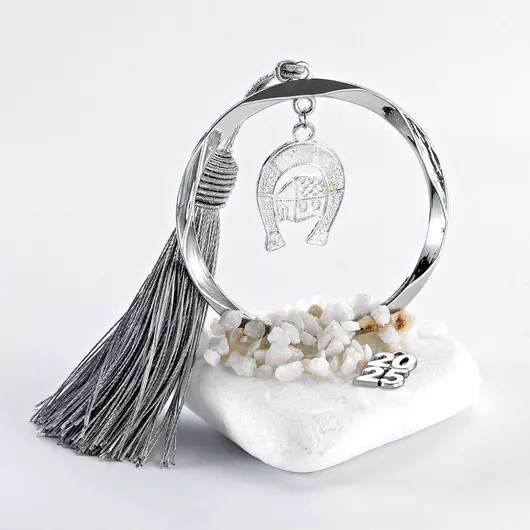 Γούρι για το Σπίτι 2025 Επιτραπέζιο Χειροποίητο 9cm Ασημί/Λευκό