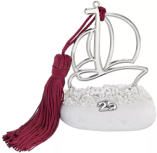 Γούρι για το Σπίτι 2025 Μεταλλικό Επιτραπέζιο Χειροποίητο 9cm Λευκό/Ασημί