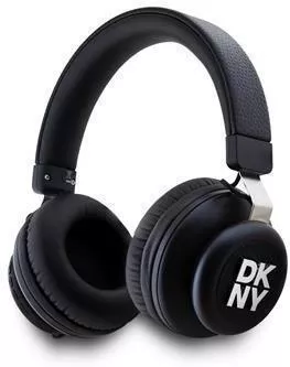 DKNY PU Leather Stack Logo Ασύρματα/Ενσύρματα On Ear Ακουστικά με 32 ώρες Λειτουργίας Μαύρο