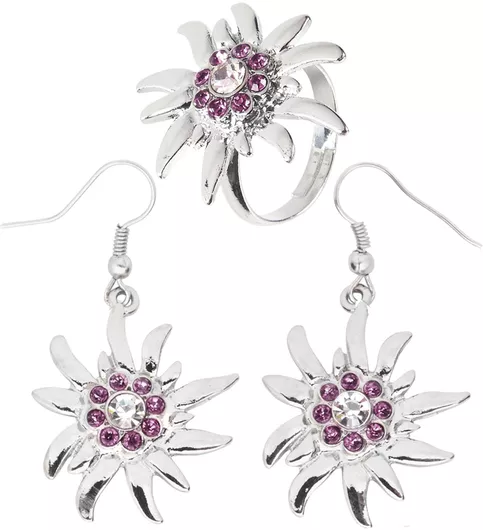 Αποκριάτικο Αξεσουάρ Widmann Σκουλαρίκια & Δαχτυλίδι Ροζ/Ασημί