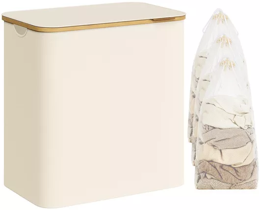 Καλάθι Απλύτων Υφασμάτινο με Καπάκι 3 Θέσεων 150lt 60x38.5x70.5cm Μπεζ