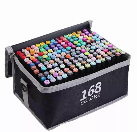 Μαρκαδόροι Ζωγραφικής 222-168 με Διπλή Μύτη & Βαλιτσάκι Σετ 168τμχ Διάφορα Χρώματα