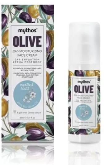 Κρέμα Προσώπου Mythos Olive 24h Ενυδατική & Αναζωογονητική με Μύρτιλο & Φακή 50ml