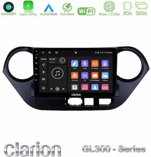 Ηχοσύστημα Αυτοκινήτου Clarion U-GL3-HY0506 GL300 Series 4Core Android11 2+32GB για Hyundai i10 2014-2020 Navigation Multimedia Tablet 9" με Carplay Android Auto