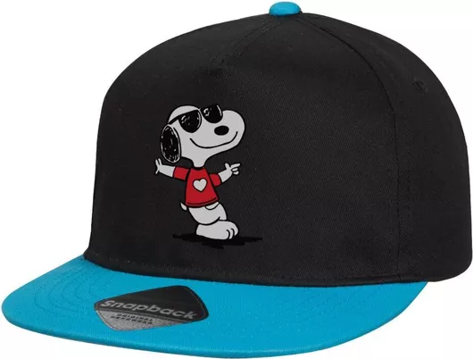 Παιδικό Καπέλο Snoopy Καρδούλα Flat Snapback Μαύρο/Μπλε One Size