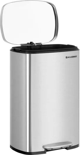 Κάδος Απορριμμάτων Songmics LLTB050E01 Πλαστικός με Πεντάλ 50lt 34x29x64cm Ασημί
