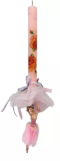 Πασχαλινή Λαμπάδα Χειροποίητη Αρωματική Στρογγυλή με Κρεμαστή Μπαλαρίνα Ροζ