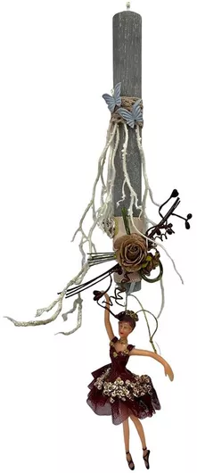 Πασχαλινή Λαμπάδα Χειροποίητη Αρωματική Στρογγυλή με Κρεμαστή Μπορντό Μπαλαρίνα Γκρι