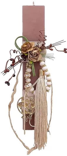 Πασχαλινή Λαμπάδα Χειροποίητη Πλακέ με Λουλούδια & Κρεμαστό Στολίδι Ροζ