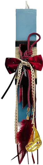 Πασχαλινή Λαμπάδα Χειροποίητη Πλακέ με Χρυσό Κραβάκι Γαλάζιο