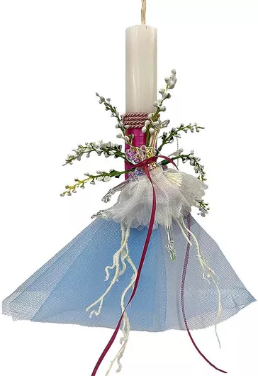 Πασχαλινή Λαμπάδα Χειροποίητη Στρογγυλή με Διαφανή Μπαλαρίνα Λευκό