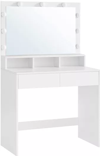 Τουαλέτα Κρεβατοκάμαρας Vasagle RDT120T10  Ξύλινη με Ρυθμιζόμενο Καθρέπτη & LED 80x40x137.5cm Λευκό