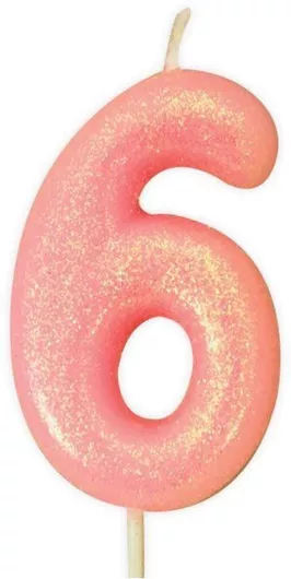 Κερί Γενεθλίων Νούμερο 6 με Γκλίτερ Ροζ