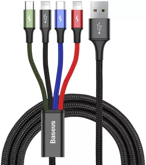 Καλώδιο Multi Port Baseus Rapid Series CA1T4-A01 Braided USB σε Lightning/Type-C/micro USB 3.5A 1.2m Πολύχρωμο